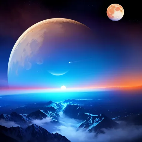 ((((ultra illustrated style:1.0)))),best quality,best animated,masterpiece,ray tracing, global illumination,blue theme, scenery, no humans, sky, star (sky), night, moon, night sky, outdoors, starry sky, mountain, full moon, horizon<lora:blue theme:1>