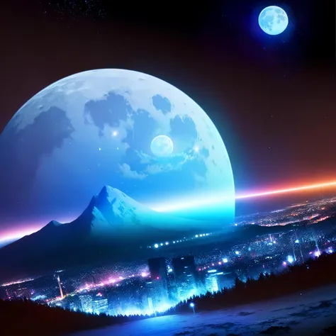 ((((ultra illustrated style:1.0)))),best quality,best animated,masterpiece,ray tracing, global illumination,blue theme, scenery, no humans, sky, star (sky), night, moon, night sky, outdoors, starry sky, mountain, full moon, horizon<lora:blue theme:1>