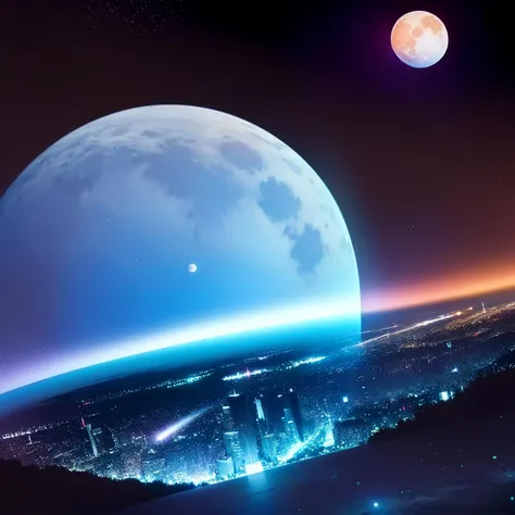 ((((ultra illustrated style:1.0)))),best quality,best animated,masterpiece,ray tracing, global illumination,blue theme, scenery, no humans, sky, star (sky), night, moon, night sky, outdoors, starry sky, mountain, full moon, horizon<lora:blue theme:1>