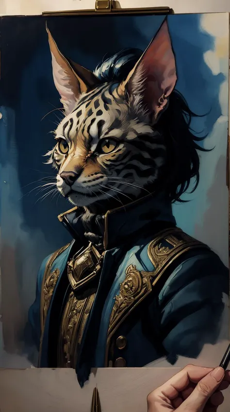<lora:Fancy animal portraits v2:1>Lynx kitten, Bronze clothes, watercolor, oil_medium, brush strokes, traditional art, portrait<lora:LowRa:0.3><lora:add_detail:0.5>, (Masterpiece:1.3) (best quality:1.2) (high quality:1.1)