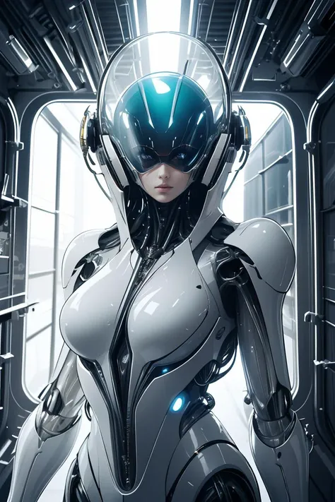 full body, (masterpiece:1.2),(best quality:1.2),(raw photo),ptp girl, solo,(upper body),jumping,robot woman by cybernetic ludum dare, (light smile:0.7),looks at viewer,face to viewer,in the style of sci-fi baroque, (transparent glass helmet), translucent thin tubes linked with helmet,dark white, 8k resolution, machine aesthetics, intricate detail, hyper-realistic sci-fi, futuristic organic,(high key lighting),the bodysuit composed of  various translucent mechanical parts, cyberpunk aesthetic. baroque xenomorph,dust in light,foggy,bokeh,kodak film,kodak portra 400,natural skin, true skin texture, <lora:baroque xenomorph-000008:0.8>