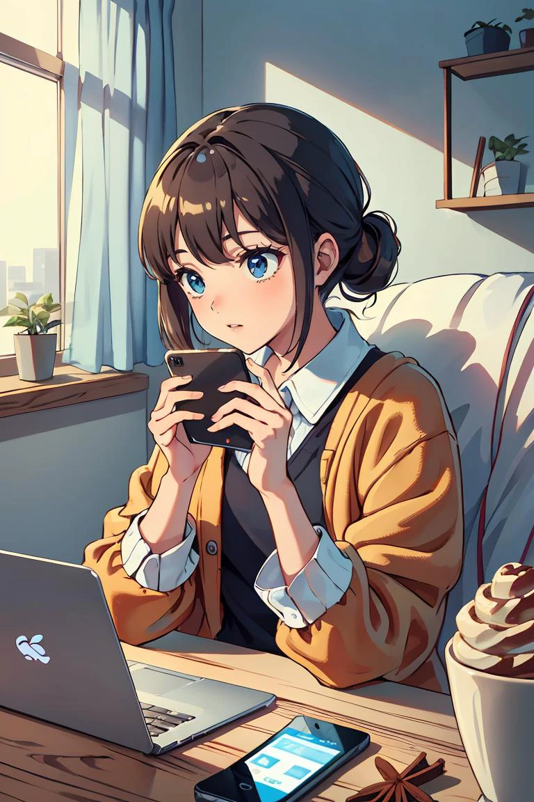 <lora:CinnamonBunStyle:0.8>CinnamonBunStyle a white ager browsing through a social media website on her phone, (Masterpiece:1.3) (best quality:1.2) (high quality:1.1)