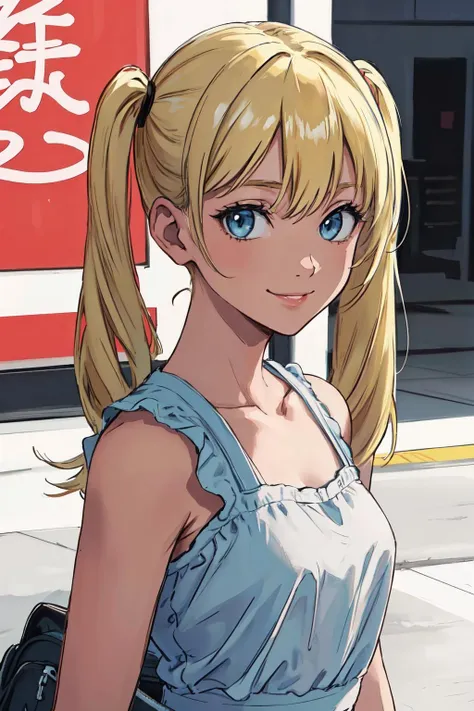 <lora:Dskin_v1.0:1.2> blonde hair, blue eyes, twintail, dress,
(best quality, masterpiece, RAW photo,ultra-detailed:1.2), <lyco:GoodHands-beta2:1.0>,1girl,solo,looking at viewer,smile