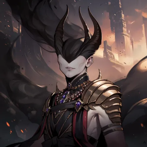 Best_QualityPos, RAW photo, intricate details, best quality, 8k uhd, soft lighting, 1boy, solo, horns, demon horns, japanese armor, shoulder armor  <lora:Ashiok:1>