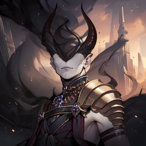 Best_QualityPos, RAW photo, intricate details, best quality, 8k uhd, soft lighting, 1boy, solo, horns, demon horns, japanese armor, shoulder armor <lora:Ashiok:1>