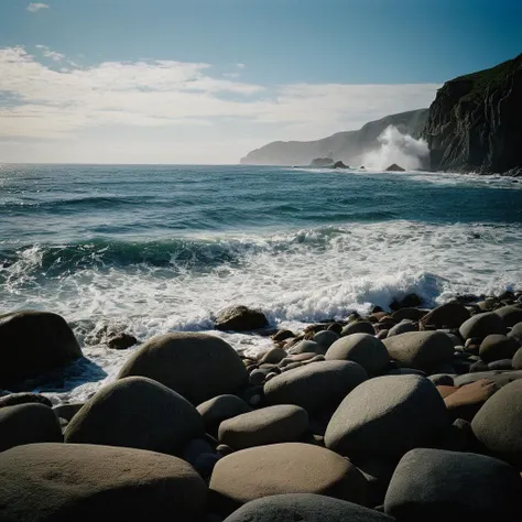 cinematic film still of  <lora:Film Grain style:1> noise:4 Grain:4
Film grain still image of a rocky beach with a wave crashing against the rocks,outdoors,sky,day,cloud,water,blue sky,no humans,ocean,traditional media,scenery,rock,waves,waterfall,cliff , cinematic look, film look, filmic, contrast, detailed, high quality, sharp image, film color, Kodak Motion Picture Film style, different color, different people, different look, different style, 35MM Film, 16MM Film, Photographic film, music video style, artistic style, cinematic style, film granularity, film noise, image noise, artistic effect, Fujicolor, Fuji film, Analog photography, movie style, movie still, Film grain overlay, Film Grain style, shallow depth of field, vignette, highly detailed, high budget, bokeh, cinemascope, moody, epic, gorgeous, film grain, grainy
