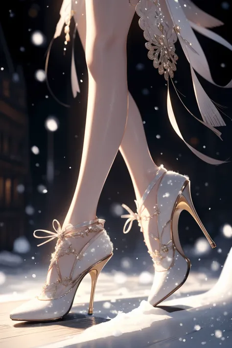 best quality, masterpiece, ultra high res, (photorealistic:1.4),a girl wearing high heels,high heels,(Snow:1.5)