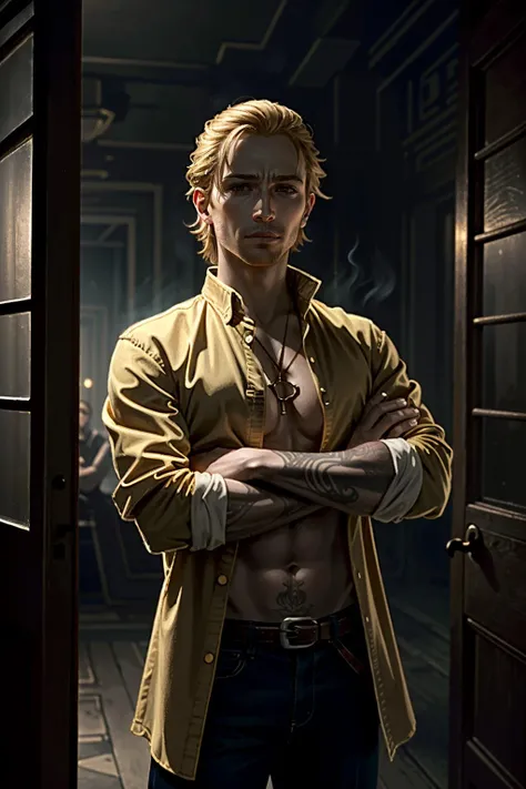 ((masterpiece, best quality))
 <lora:DA2Anders:0.8>
DA2Anders, 1boy, solo, blonde hair, At the entrance of a hidden nightclub, unbuttoned shirt revealing intricate tattoos, smoke lingering in the air, standing with crossed arms