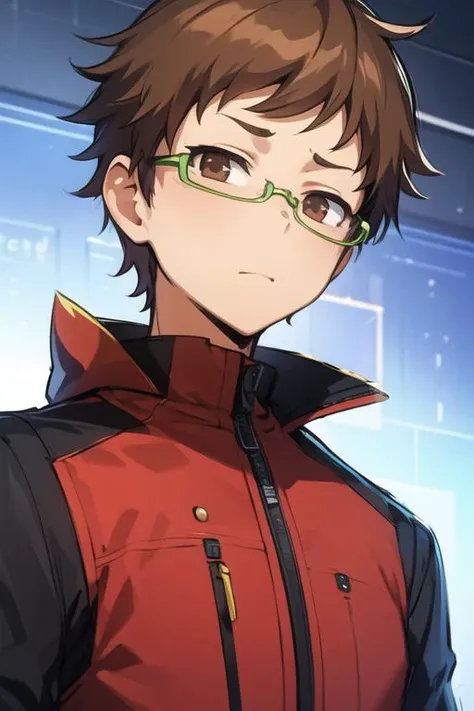 masterpiece, best quality, sketch, 1boy, solo, male focus, looking at viewer, upper body, , <lora:hisamitsu_noto:0.70>, hisamitsu_noto, brown hair, brown eyes, glasses, , , science fiction noir, 8k resolution