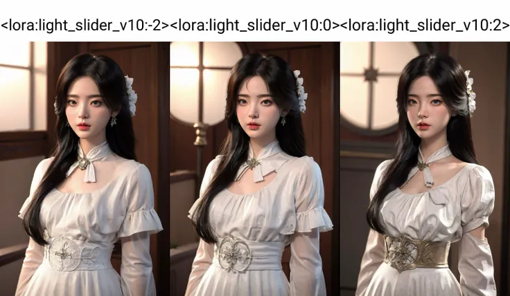<lora:Snow_chillMajicRe:0:.65:lbw=A>, <lora:yangChaoyue_1:0:.6:lbw=B> ,<lora:light_slider_v10:-2>, beautiful asian girl, white dress, upper body