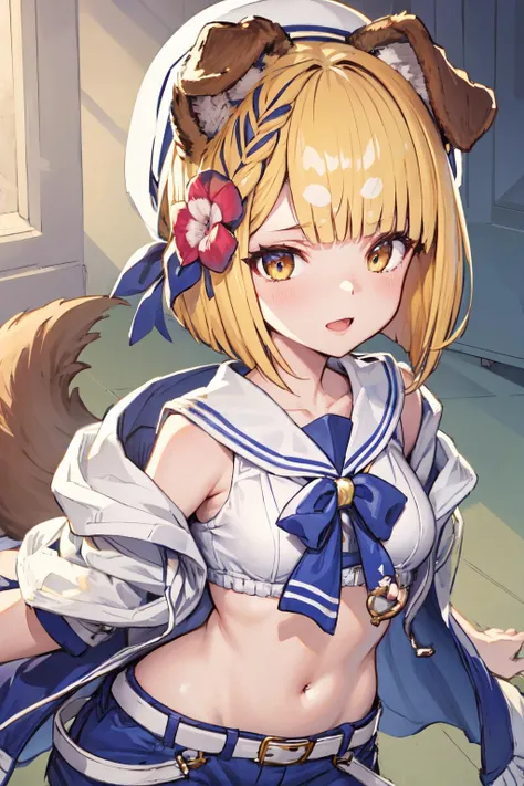 nsfw, Highest quality ,masterpiece, One girl, Kagamine Rin , Hair Ribbon, bow, White shirt, Sailor collar, No shorts allowed, No pants, Without skirt, Down blouse, Detailed depiction of nipples visible,
Fine and shiny eyes, Flat Chest, High resolution, wallpaper, 8K, Best lighting, Highly detailed illustration, Leaning forward,
blush, Embarrassing, smile, Open your mouth
((Realistic striped yellow panties)), Crotch seam, ((Panty shot)),
White Background , Browsing Caution, ,
Dynamic pose, Dynamic Angle