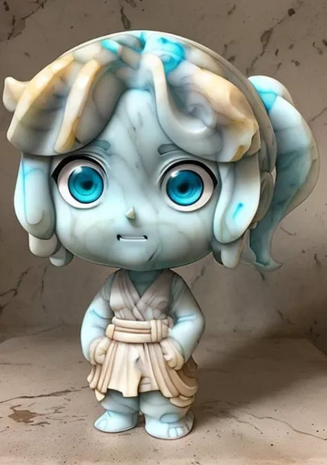 (((statue))), (((made of marble))), ((3d)), (by Jeff Kinney), (by Hikari Shimoda),(black outlines), anime style, (((chibi))), ((cartoon style)), (cartoonized), slime girl, slime, ((melting)), blue, made out of water, photo of a monster girl, cartoon eyes, blue girl, blue skin, onigiri,