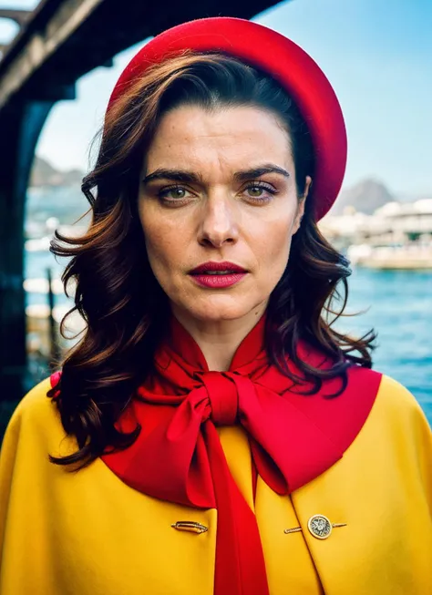 portrait of sks woman in Cape Town, at the V&A Waterfront, by Flora Borsi, style by Flora Borsi, bold, bright colours, ((Flora Borsi)), by Tim Walker, <lora:locon_rachelweisz_v1_from_v1_64_32:1>