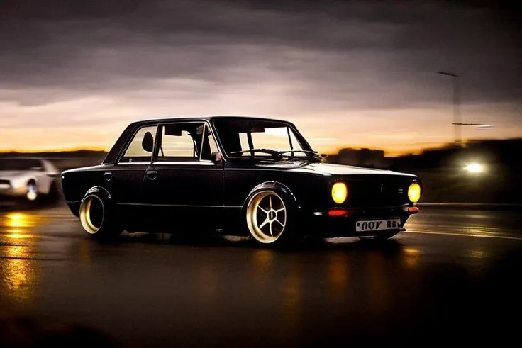 (((night))), (((dark))), (STANCE), sports car, vehicle focus, road, ((need for speed)),((NFS)), moving, wet, neon lights,drift,<lora:VAZ2101:0.8>, (VAZ2101)