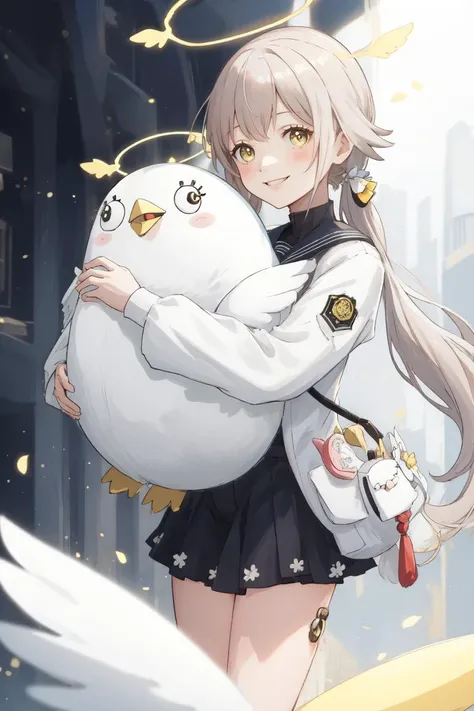 (masterpiece, best quality), <lora:PeroroSama_v9:0.85:1:lbw=1,1,1,1,1,0,0,0,0,0.7,0.8,0,0.8,0,0,0,0> animal, bird, fat white bird, mascot, 1girl, big animal, <lora:CyberWorld_v1.1:0.6> cyber, cyberworld, mechanical body, <lora:hifumi1:1> hifumidef, halo, smile, hugging doll