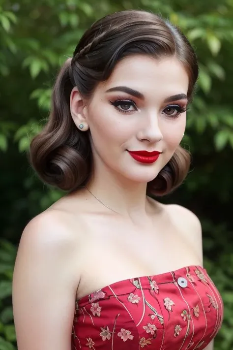 <lora:lioness-06:0.6>, lioness
 photo of a woman, ((50s hairstyle, fifties hairdo)), ((50s dress, retro dress)), ((outdoors, garden, rake):1.1),smiling, ((red lipstick, eyeliner, eye shadow, blush)), ((best quality, masterpiece, extreme details, high resolution):1.2),((detailed eyes, beautiful eyes, detailed face, beautiful face):1.2), photo of a woman