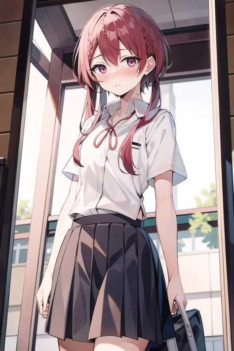 best quality, masterpiece, solo, 1boy, kouhav1, <lora:kouha_ren-10:0.6>, (school uniform), embarrassed, looking at viewer,
