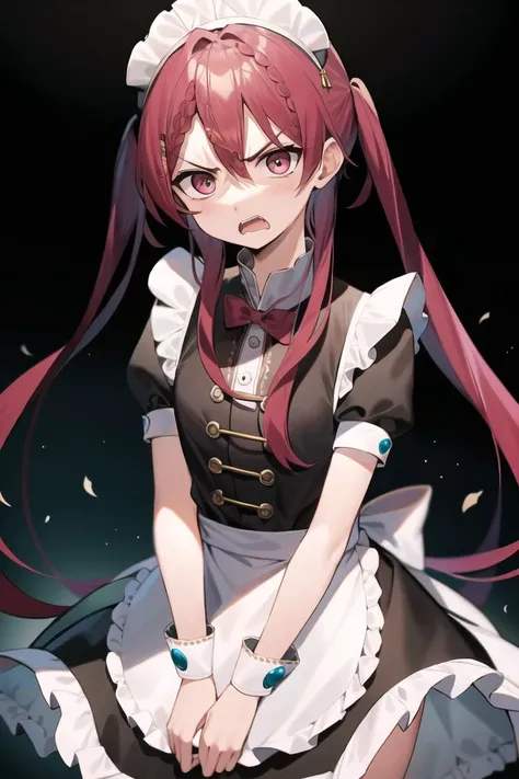 best quality, masterpiece, solo, 1boy, kouhav1, <lora:kouha_ren-10:0.6>, maid, maid apron, maid headdress, (angry:1.3)