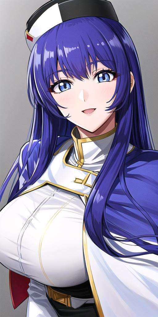 A close up of a woman with long purple hair wearing a white top - SeaArt AI