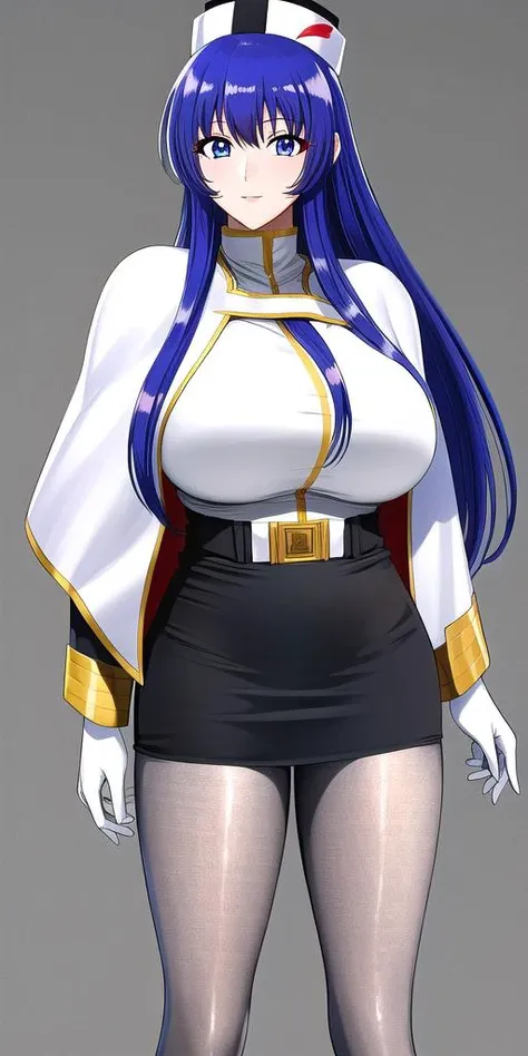 <lora:YurikaMisumaruV3:0.75> yurikamisumaru, huge_breasts, standing, solo, Military_uniform_White_turtleneck_jacket_Black_pencil_skirt_Black_pantyhose_White_capelet, CaptainHat, masterpiece, best quality, detailed face, detailed eyes, highres,