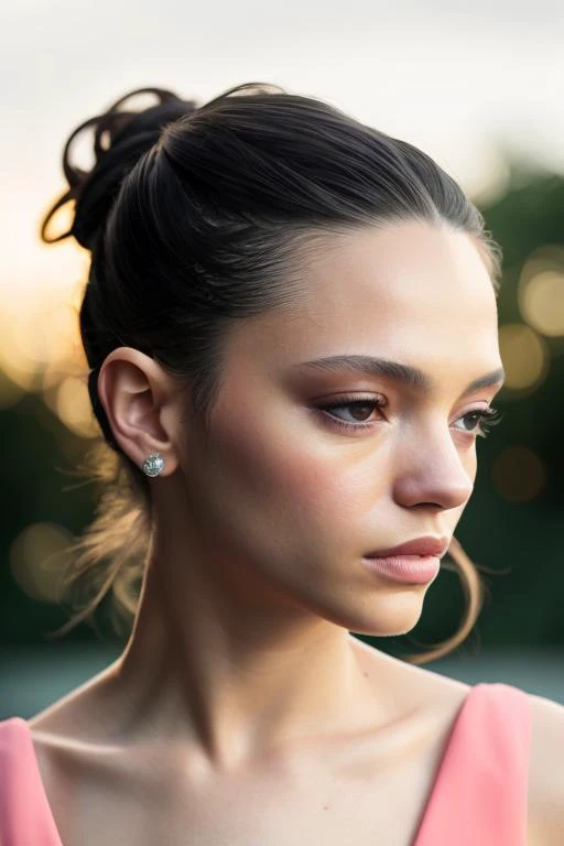 beautiful woman (sfnr-3850:.99), (3/4 portrait:1.1), glamour queen, ((lemon-yellow ball gown)), (looking away:1.4), Hasselblad H6D, 80mm portrait, natural lighting, oiled skin, perfect eye blush, slightly open mouth, long eye lashes, ((evening backdrop:1.3)), detailed skin texture, (blush:0.5), (goosebumps:0.5), subsurface scattering, RAW candid cinema, colour graded portra 400 film, remarkable color, ultra realistic, textured skin, remarkable detailed pupils, realistic dull skin noise, visible skin detail, skin fuzz, dry skin, shot with cinematic camera, <lora:_20230729155653:0.3>