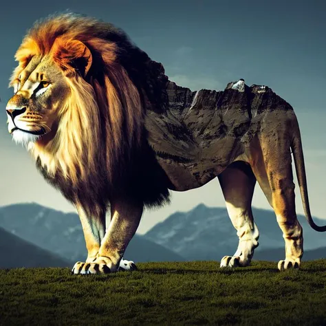 dblxp a lion profile made out of a mountain, photo
