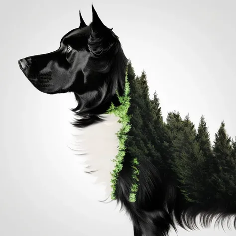 dblxp profile of a dog made out of trees, white background