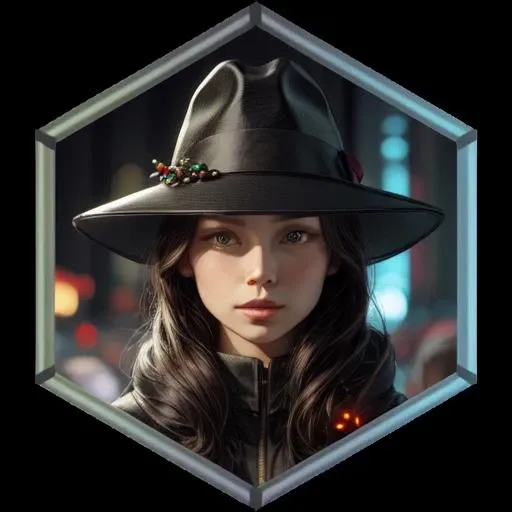 P. A. Chapeau, christmas, ingress badge, hexagon <lora:ingress_badge:1>, <lora:more_details:0.8>