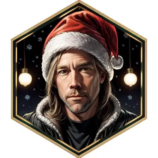 Hank Johnson, christmas, ingress badge, hexagon <lora:ingress_badge:1>, <lora:more_details:0.8>