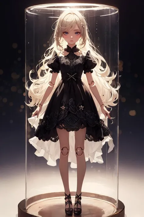 (masterpiece, best quality, ultra detailed), delicate pattern, detailed background, super fine concept art,
1girl, solo, expressionless, cute, very big eyes, standing, look down, in clear package, retro,
doll joints, <lora:doll_joints_v0.1:1>,
background bokeh, dim natural lighting, shallow depth of field, vibrant HDR colors,