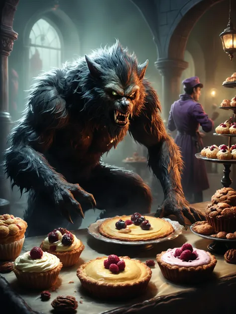 photorealistic, detailed digital illustration of a <lora:RPGWerewolfXL:0.7> werewolf , Fantasy bakery with whimsical pastries in the background <lora:xl_more_art-full_v1:0.4>, <lora:EnvyStudioPortraitXL01:0.8>, <lora:d\EnvyLiminalXL01:0.7> liminal