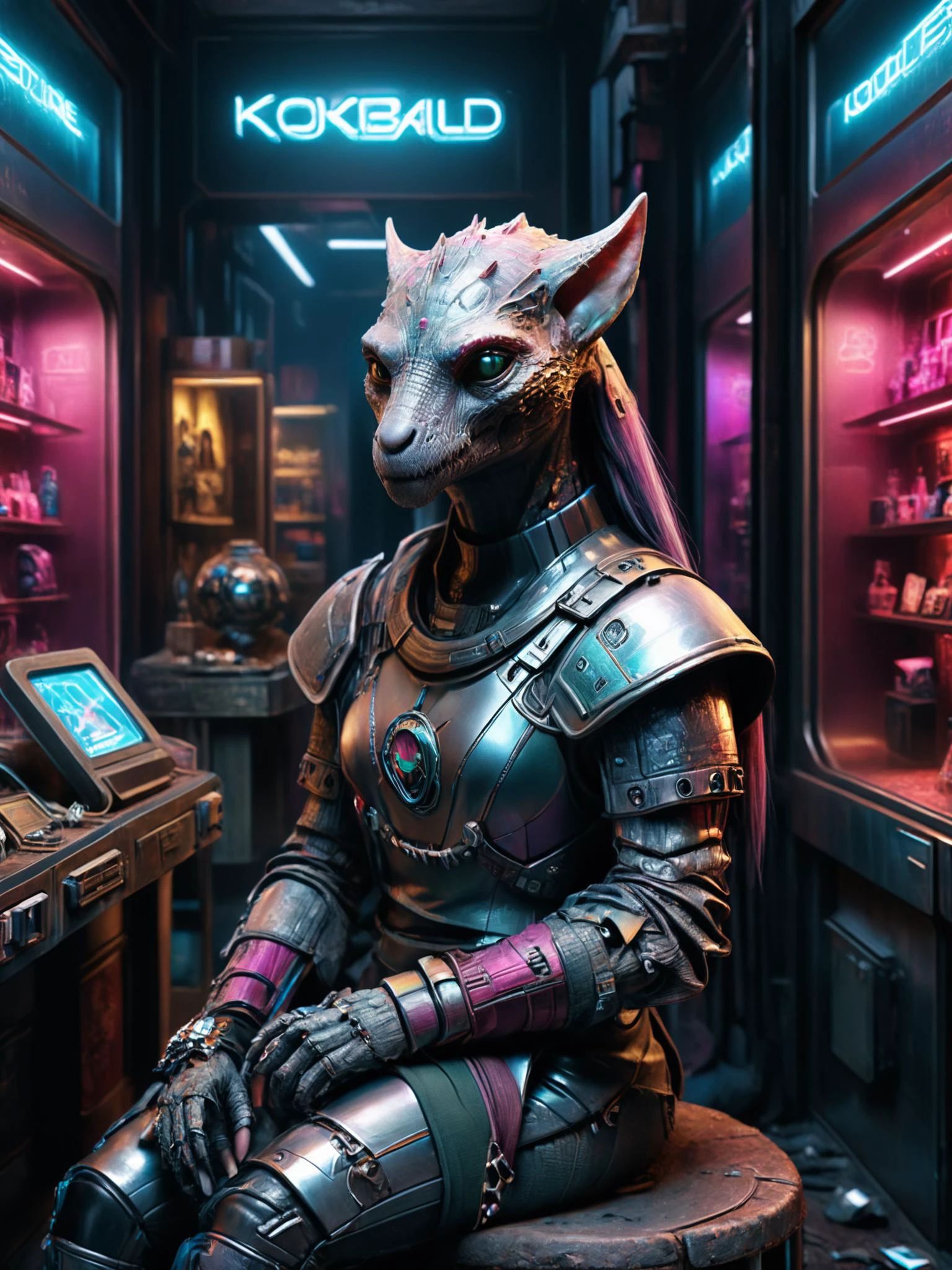 photorealistic, detailed digital illustration of a <lora:RPGKobaldXL:0.7> kobald , Cyberpunk fashion boutique with holographic displays in the background <lora:xl_more_art-full_v1:0.4>, <lora:EnvyStudioPortraitXL01:0.8>, <lora:Abandoned_SDXL:0.8> ais-abandz