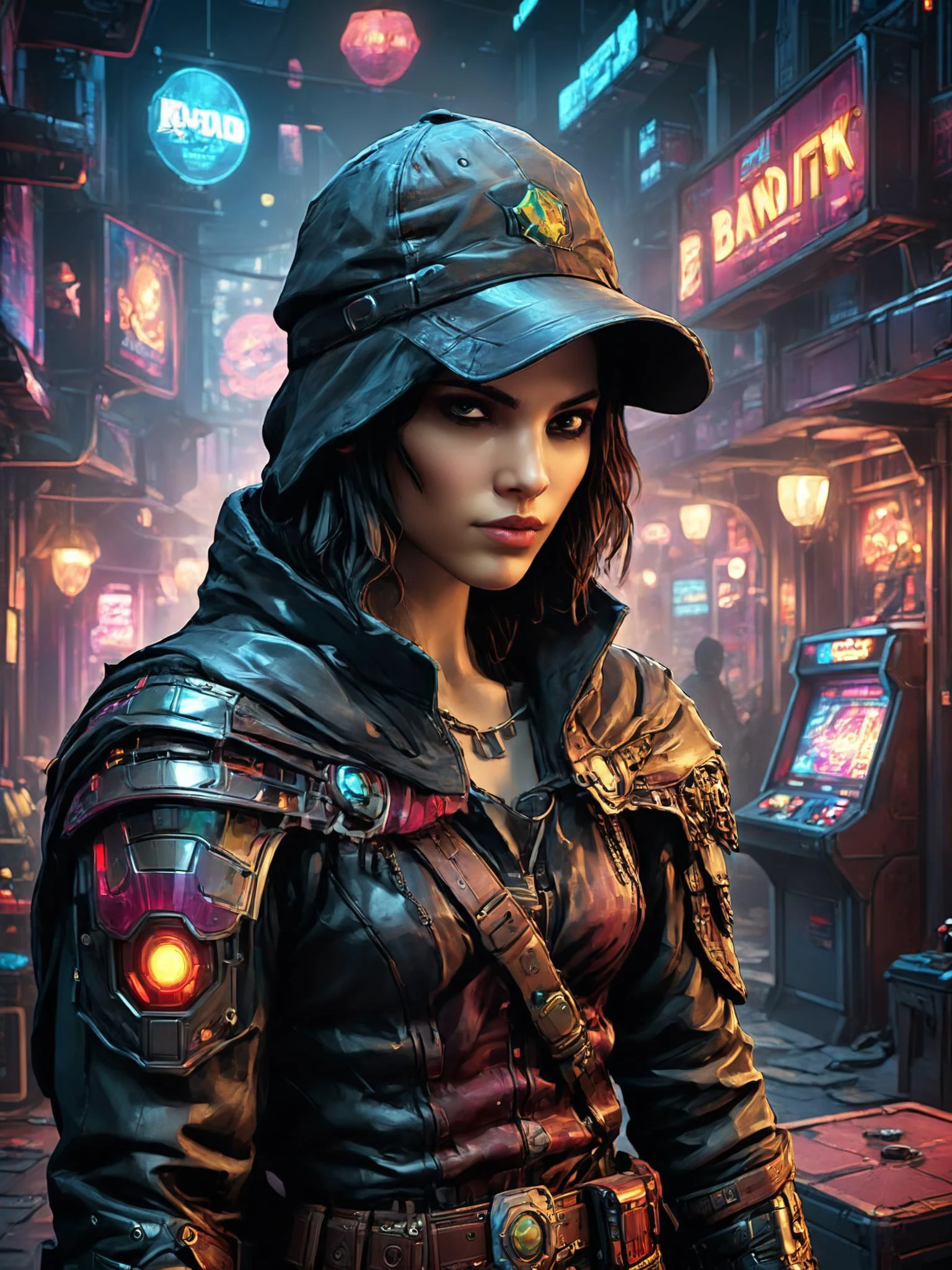 photorealistic, detailed digital illustration of a <lora:RPGBanditXL:0.7> bandit , Cyberpunk arcade with holographic games in the background <lora:xl_more_art-full_v1:0.4>, <lora:EnvyStudioPortraitXL01:0.8>, <lora:EldritchComicsXL:0.7>