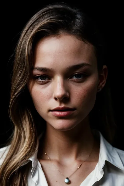 photo of seductive (ana1sgarn1er-135:0.99), a beautiful woman, perfect hair, (modern photo), (Mauve button up shirt), ((plain Saffronbackground gradient:1.1)), 85mm, (analog, cinematic, film grain:1.3), detailed eyes, necklace, (epicPhoto), (looking at viewer), (cinematic shot:1.3), PA7_Portrait-HL_v2