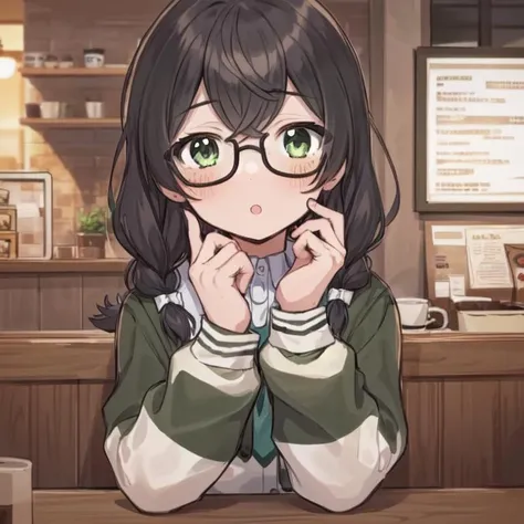(flat_color, pastel_style,anime,black_outlines:1.2),1girl, detailed eyes, coffee shop, portrait, volumetric lighting, colorful, cute chifuyuPerson, <lora:HanakumaChifuyu:1>