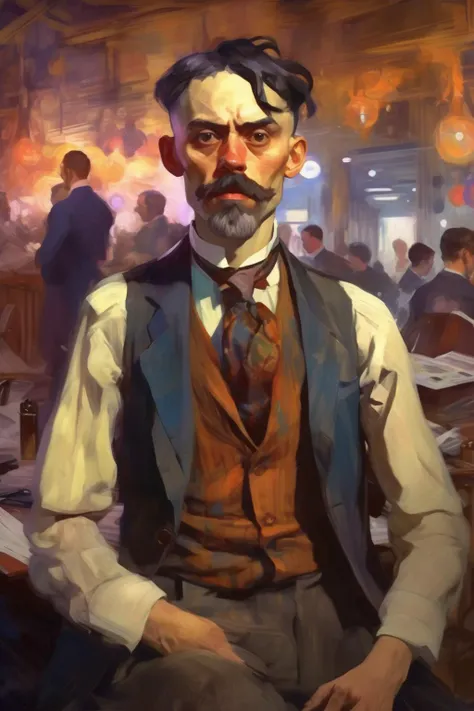 <lora:Lovis Corinth Style:1>Lovis Corinth Style - portrait of a native reporter in the early 1900s. painted in the style of Disco Elysium in the style of Aleksnader Rostov. neo-expressionism