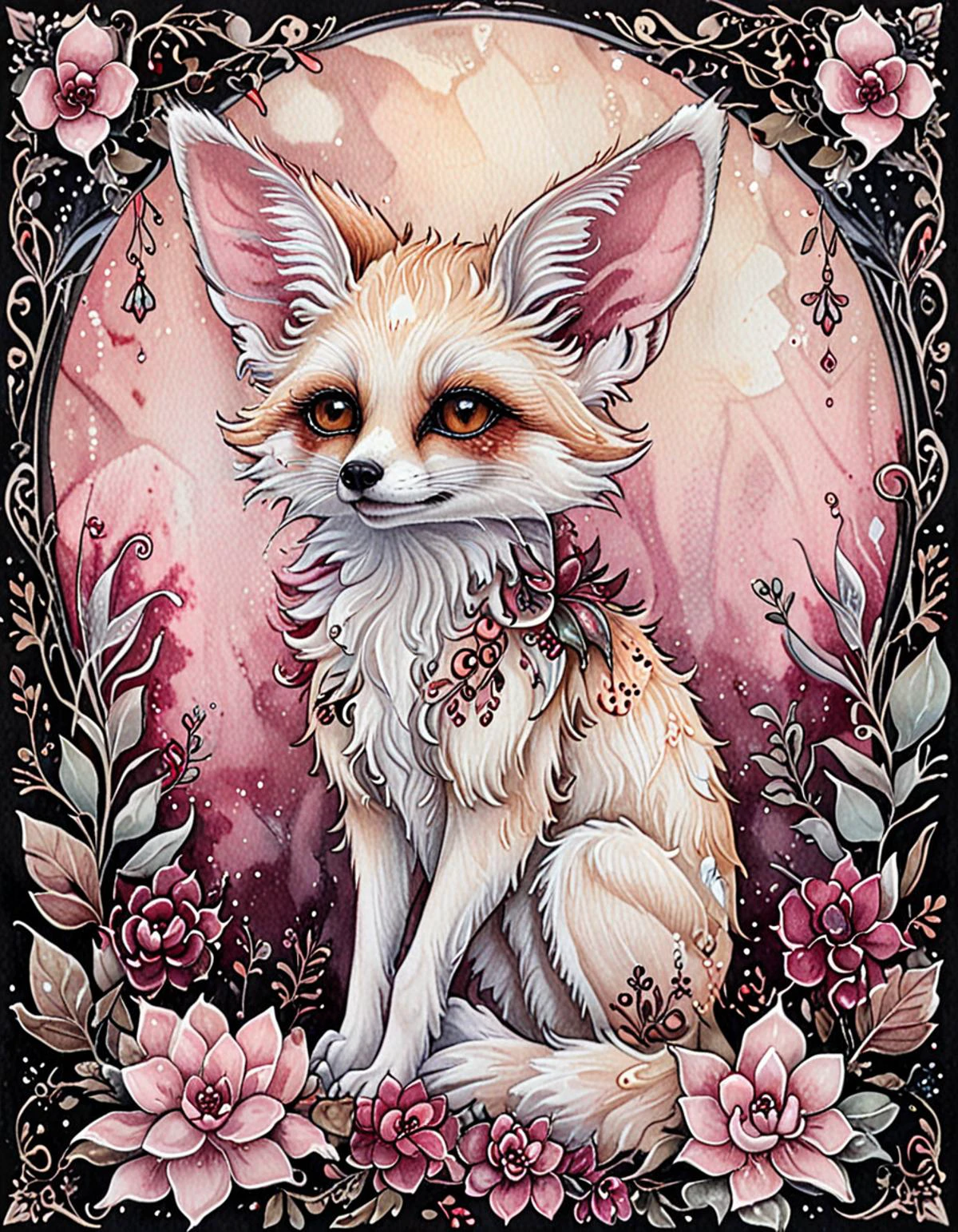 fennec fox, succulents <lora:novuschroma09 style_2:1> novuschroma09 style <lora:ArsMJStyleSDXL_-_Art_Nouveau:0.75> ArsMJStyle, Art Nouveau <lora:sdxl_lightning_8step_lora:1>