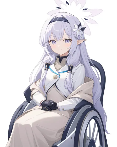 breathtaking,himari \(blue archive\),1girl, solo, looking at viewer, smile, simple background, hair ornament, gloves, long sleeves, white background, sitting, closed mouth, jacket, flower, hairband, black gloves, hair flower, mole, mole under eye, halo, hair tubes, white jacket, wheelchair<lora:Himari_image195_v1-000030:1> . gorgeous,key visual, vibrant, studio anime,award-winning, professional, highly detailed,high budget, cinemascope