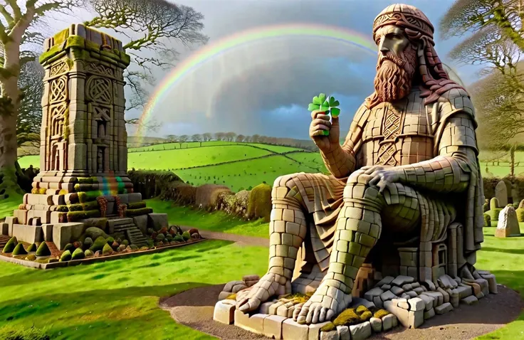 {"prompt": "master sculpture by Leonardo da Vinci of A Celtic Monument capturing the essence of Saint Patrick's Day, Irish culture and Celtic traditions with moss growing. Beautiful Irish landscape in the background with a rainbow in the far distance. UHD 8K, Detailed and Intricate, Beautiful Lighting", "negative_prompt": "worst quality, low quality, low contrast, blurry, low quality, medium quality, watermark, username, signature, text, bad anatomy", "seed": 3186766713, "use_stable_diffusion_model": "IrisHeavenlyBlue-3heartschasingDragons-0.50000", "clip_skip": true, "use_controlnet_model": null, "use_vae_model": "sdxl_vae", "sampler_name": "dpmpp_2m", "width": 1280, "height": 832, "num_inference_steps": 120, "guidance_scale": 12.0, "use_lora_model": "Bricks_Style_SDXL", "lora_alpha": 1.2, "use_embeddings_model": null, "tiling": null, "use_face_correction": null, "use_upscale": null}