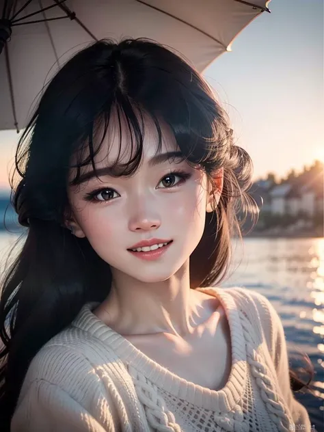 masterpiece, best quality, <lora:popularTrainedOnTheMost_v10:1>,a girl, upperbody,sweater,smile, selfie, (pureerosface_v1:0.8),blush, looking at viewer, sunlight, HDR, long hair, outdoor, sea, beach, <lora:akinaNakamori_v2:0.9>