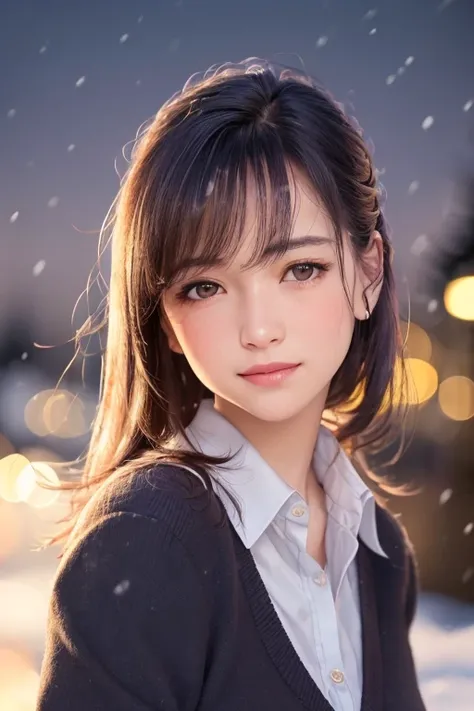 light blush,smile,
( (school uniform),blush, (snow,night lights),)
looking at viewer,beautiful woman,
best quality, ultra high res, (photorealistic:1.4), <lora:hipoly3DModelLora_hiqcgbody:0.35> hiqcgbody,masterpiece, (photorealistic:1.4), best quality, beautiful lighting, detailed, intricate , RAW photo, 8k uhd, film grain, (akinav1) <lora:akina-nakamori_v2:0.35> akina-nakamori
