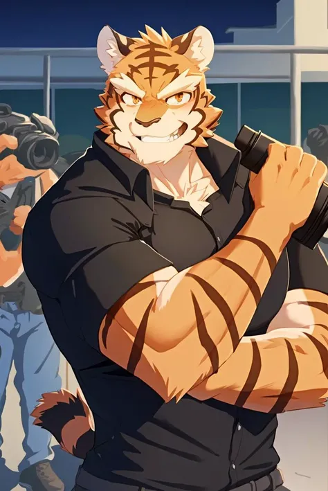 bara, furry, furry_male,male focus,muscular male, orange eyes,tiger furry,tiger ears, <lora:grant-000008:0.7>,1boy, solo,
public, photographers, <lora:public_v3.0-locon:0.9>