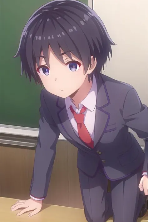 keikikiryuu, <lora:keiki kiryuu s1-lora-nochekaiser:1>,
keiki kiryuu, black hair, (black eyes:1.3), male focus,
BREAK school uniform, jacket, necktie, shoes, pants, red necktie,
BREAK indoors, classroom,
BREAK looking at viewer,
BREAK <lyco:GoodHands-beta2:1>, (masterpiece:1.2), best quality, high resolution, unity 8k wallpaper, (illustration:0.8), (beautiful detailed eyes:1.6), extremely detailed face, perfect lighting, extremely detailed CG, (perfect hands, perfect anatomy),