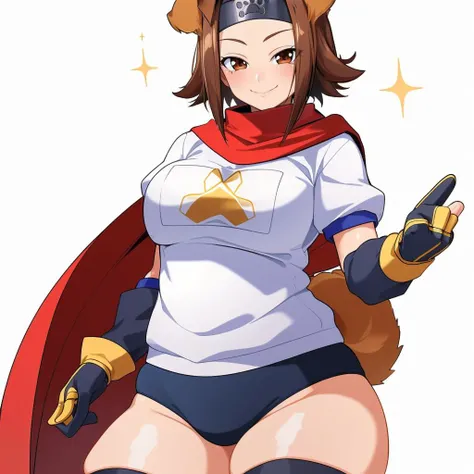 Anthropomorphic furry lynx girl, poisen, Red hair, wearing a jacket with a smoke pattern on it, in black pants, hands in bandages, (((MMA fighter))), burn on left eye, robot assistant nearby,  working in a bar as a bartender in anime style, bbw, Female, One, perspective front view, Huge ass, blushing, CHUBBY, Big breasts, tranquility, paws, low angle, Holding the chest, large areolas, soft smile, long curly, lush, voluptuous, thick