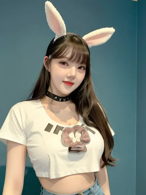yerin in crop top t_shirt, long hair, choker, fake bunny ear, smiling
, hyper realistic lifelike texture dramatic lighting unrealengine trending on artstation,award winning photo,nikon RAW photo,8 k,Fujifilm XT3,masterpiece, best quality, realistic, photorealistic,ultra detailed,extremely detailed face,
<lora:yerin-sd1.5-n30-e555-v1-000001:0.77> <lora:epiNoiseoffset_v2:1>