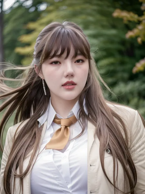 yerin in white shirt and jacket, necktie, long brown hair, hair bangs, half body, messy hair, wind
, hyper realistic lifelike texture dramatic lighting unrealengine trending on artstation,award winning photo,nikon RAW photo,8 k,Fujifilm XT3,masterpiece, best quality, realistic, photorealistic,ultra detailed,extremely detailed face,
<lora:yerin-sd1.5-n30-e555-v1-000001:0.77>