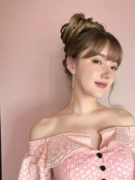 yerin in rose flower pink off shoulder, hair tied up, brown hair, hair bangs, half body, smiling, standing, cute pose
, hyper realistic lifelike texture dramatic lighting unrealengine trending on artstation,award winning photo,nikon RAW photo,8 k,Fujifilm XT3,masterpiece, best quality, realistic, photorealistic,ultra detailed,extremely detailed face,
<lora:yerin-sd1.5-n30-e555-v1-000001:0.8>