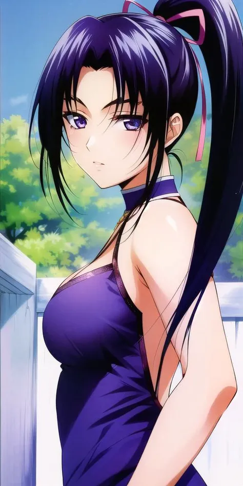 <lora:KousakaShigureV2:0.7>, kousaka_shigure, ponytail, large_breasts, standing, solo, chinadress,, masterpiece, best quality, detailed face, detailed eyes, highres,