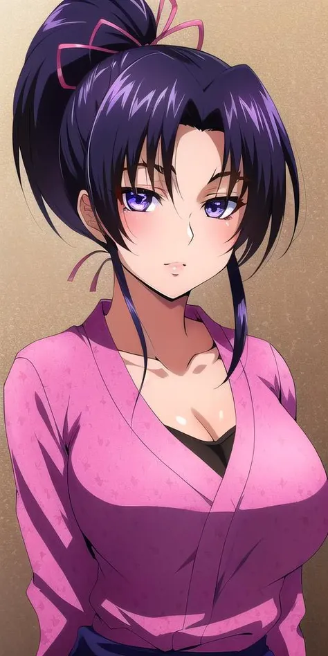 <lora:KousakaShigureV2:0.7>, kousaka_shigure, ponytail, large_breasts, standing, solo, ShigurePinkOutfit, masterpiece, best quality, detailed face, detailed eyes, highres,