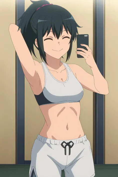 (Anime, Anime Art Style:1.2) Yuyushiki, Young Girl, , Drenched in sweat, Smile, Swimsuit, Seaside, Sun, (looking away:1.5),Blue sky,Various movements,Various angles
